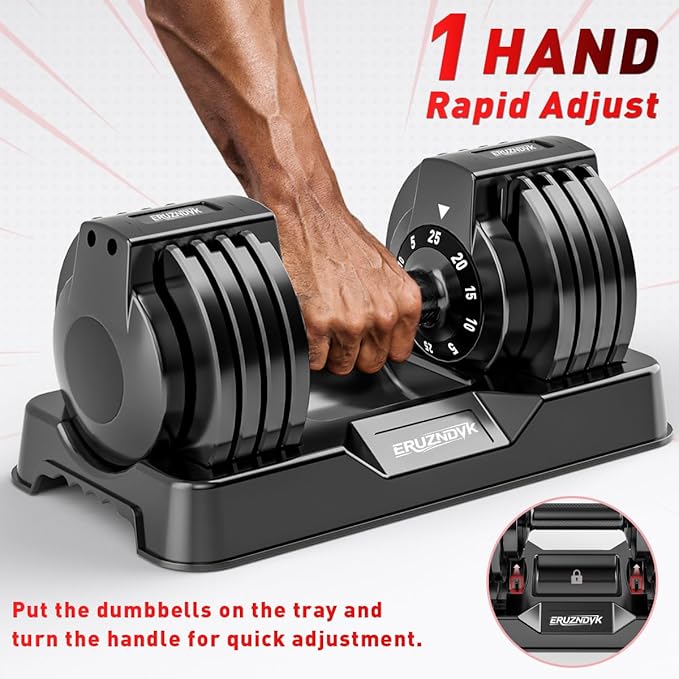 25/55lb Pair Adjustable Dumbbell Set, Adjustable Dumbbells Set of 2, 5 in 1/10 in 1 Free Weights Dumbbells Set with Anti-Slip Texture Handle, Weight Set For Home Gym Suit both Men and Women