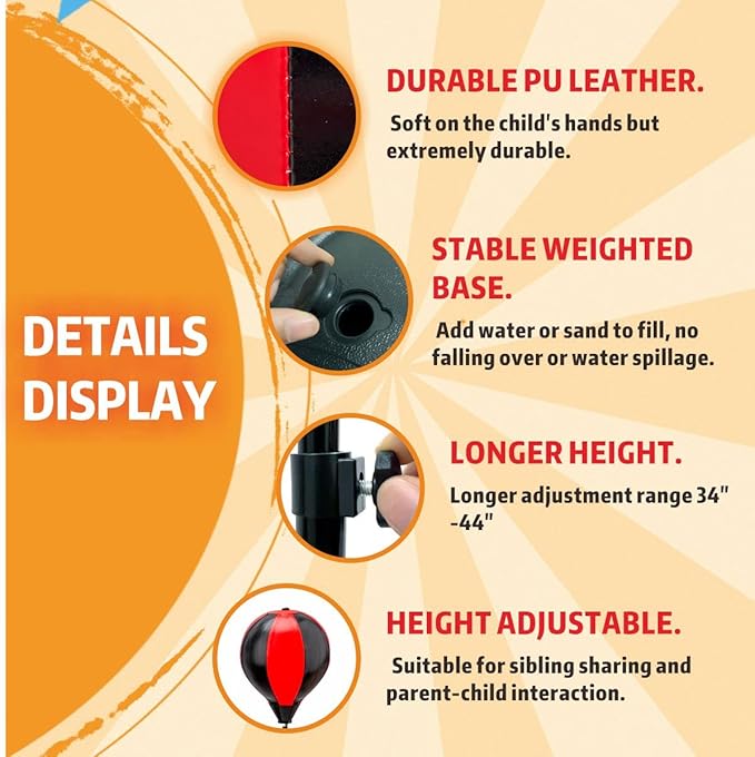 Punching Bag for Kids, 3-12 Adjustable Boxing Equipment with Boxing Gloves, Boxing Set as Boys & Girls Toys Gifts