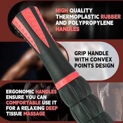 Massage Roller Stick,Muscle Roller Stick for Athletes, Liposuction Massage Roller for Lymphatic Drainage, for Relief Muscle Soreness, Trigger Points, Help Runner Legs, Back Recovery (Red & Black)