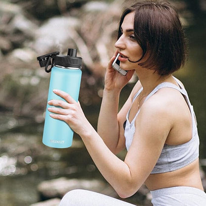 24oz Insulated Water Bottle with Straw&2 Lids, Stainless Steel Water Bottles, Sports Metal Water Bottle Cup, Double Walled Vacuum Insulated Bottles Leak-Proof Travel, Blue