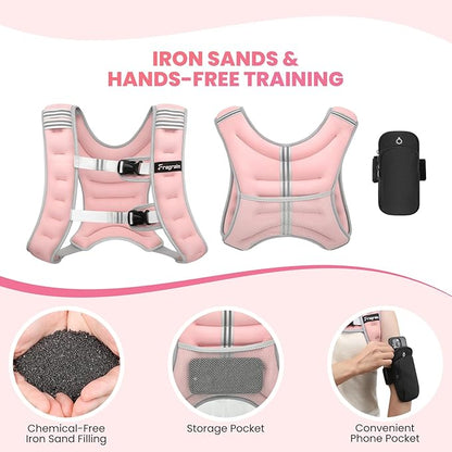 Fragraim Weighted Vest for Women Men - 8lb/10lb/12lb/16lb/22lb/25lb/30lb Weight Vest with Reflective Stripe, Detachable Phone Pouch, Ideal for Walking, Strength Training, Running, Workout, Cardio