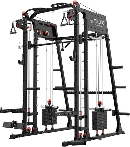 Mikolo M4 2.0 Standard/Ultra/Elite Smith Machine, 2200lbs Squat Rack with LAT-Pull Down System & Cable Crossover Machine, Training Equipment with Leg Hold-Down Attachment