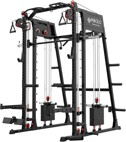 Mikolo M4 2.0 Standard/Ultra/Elite Smith Machine, 2200lbs Squat Rack with LAT-Pull Down System & Cable Crossover Machine, Training Equipment with Leg Hold-Down Attachment