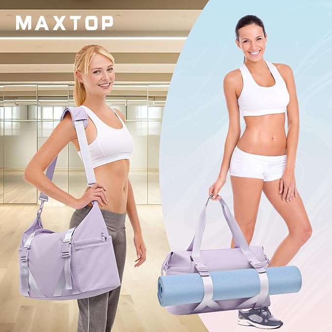 MAXTOP Women's Gym Yoga Duffle Bag with Shoe Pouch,Multi-Purpose Overnight Travel Bag for Gym,Work, Dance, Sports