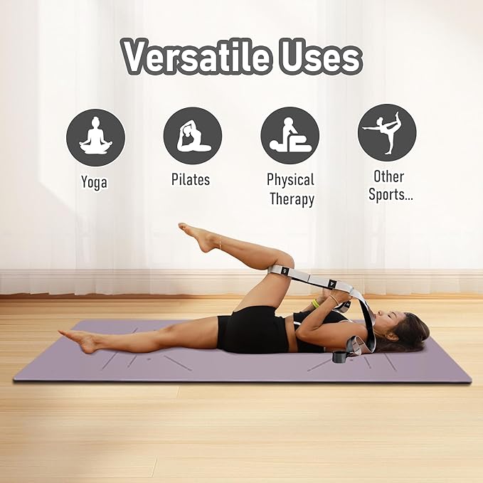 Stretch Bands for Exercise, Non Elastic Yoga Stretching Strap with Loops, 3.8cm x 2.45m, Stretching Bands for Physical Therapy, Yoga, Pilates, Dance, Gymnastics Exercise