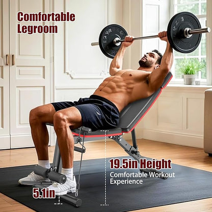 XDDIAS Adjustable Weight Bench, Workout Bench with Leg Extension and Preacher Curl Pad, Weight Bench for Home Gym, Foldable Exercise Bench, Quick Adjustment Incline Bench Press