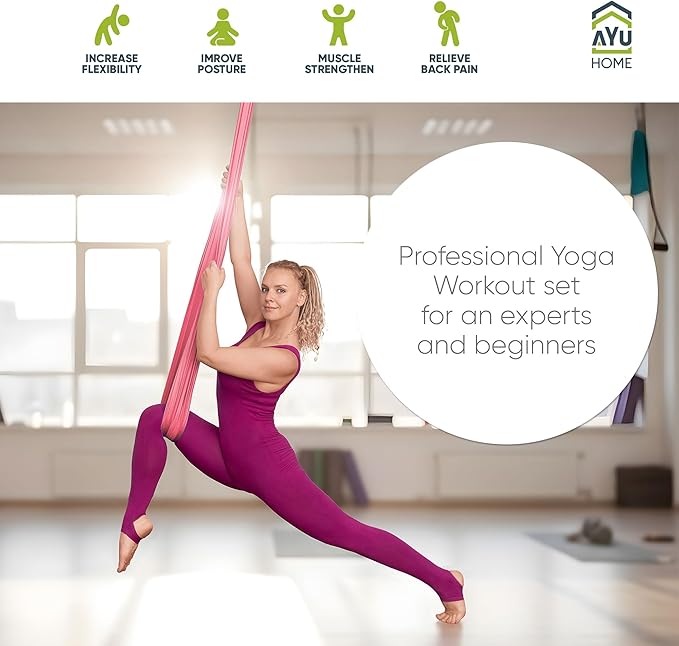 AyuHome Aerial Silks Kit for Home - Premium Yoga Swing for Kids and Adults with 660 lbs Capacity - Versatile Aerial Yoga Hammock for Gymnastics Training