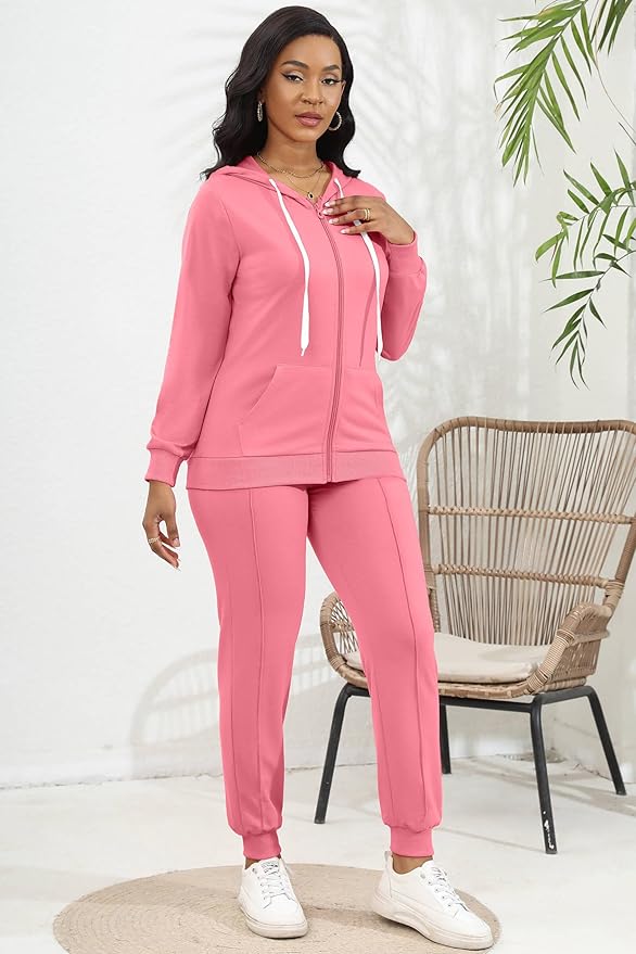 CLOCOR Track Suits for Women Set - Casual 2 Piece Outfits Sweatsuit Pocket Hoodies Long Sleeve with Patchwork Pants Set
