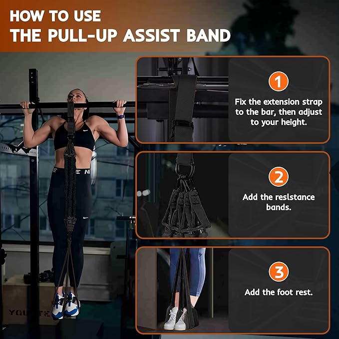 Resistance Bands Set for Pull Up Bar, Exercise Bands with Handles, Home Gym Workout Equipment, Pilates Fitness Resistance Bands, Lifting Straps for Pull Ups, Doorway Pull Up Bar Accessory