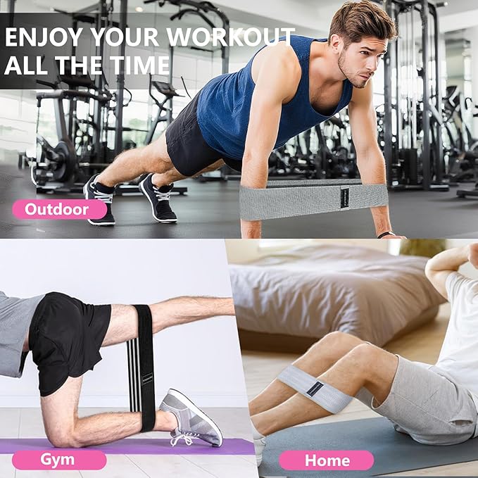 Exercise Bands, 3 Levels Fabric Resistance Bands for Working Out, Workout Bands Resistance for Women & Men, Multi-Colored Fabric Booty Bands for Leg Strength Training, Rehab, Yoga