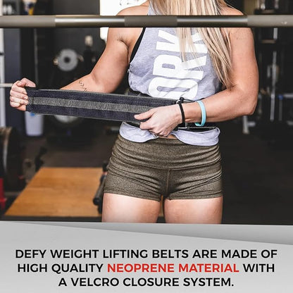 DEFY Weight Lifting Belt Lumbar Support with Neoprene Double Back Belt 5 Inches Wide Gym Training Fitness Exercise Bodybuilding Firm and Comfortable with Back Injury Protection