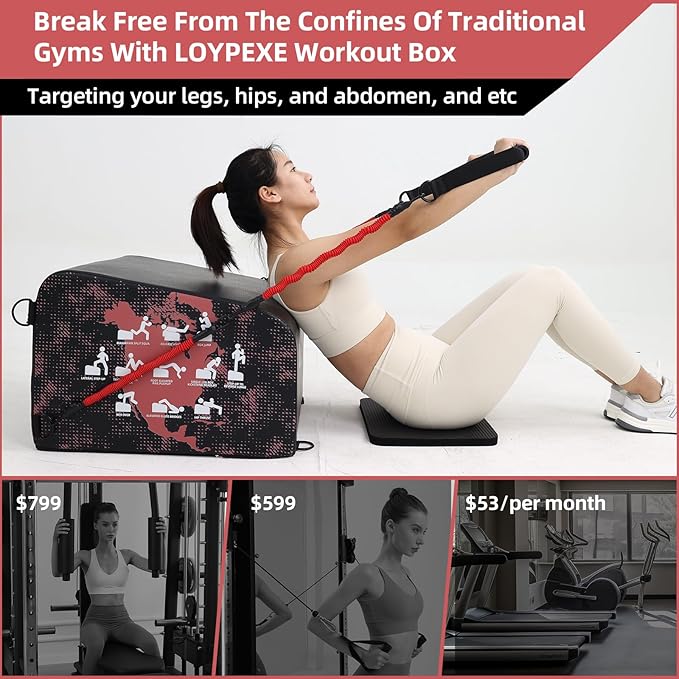 Multi-Functional Whole Body Workout Box, Hip Thrust Bench, Glute Bridge Exercise, Box Jump Training, Core & Abs Strength Training With Resistance Band, Exercise Handle, Knee Pad Gym