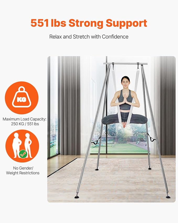 VEVOR Yoga Stand Frame, Max 441-551 lbs Load Swing Stand, Triangular Structure Aerial Rig, Aerial Silk Stands with Yoga Hammock, Standard & Height-Adjustable Version