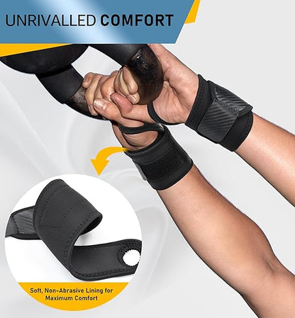 2-Pack Weightlifting Wrist Wraps, Durable Thick Neoprene Wrist Brace Support for Powerlifting, Gym Workouts, Tennis | Pain Relief for Carpal Tunnel, Arthritis, Tendonitis - Adjustable (Black)