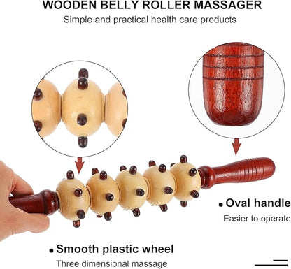 ibasenice Wooden Belly Roller Massager Spiked Five-roll Design, Portable Multipurpose Body Relaxing Fitness Roller for Muscle Massage and Pressure Point Therapy