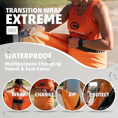 Orange Mud Transition Wrap Extreme – Waterproof Car Seat Cover & Changing Towel for Athletes – Sweat-Proof, Secure Fit, Quick-Dry – Triathlon, Running, Gym – Grey