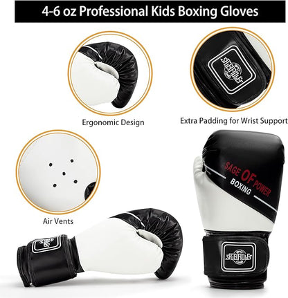 3-in-1 Boxing Gloves and Punching Mitts Set for Kids, Sports Boxing Gloves Boxing Pads with Hand Wraps, Kids Boxing Equipment Set for MMA, Karate, Muay Thai, Taekwondo