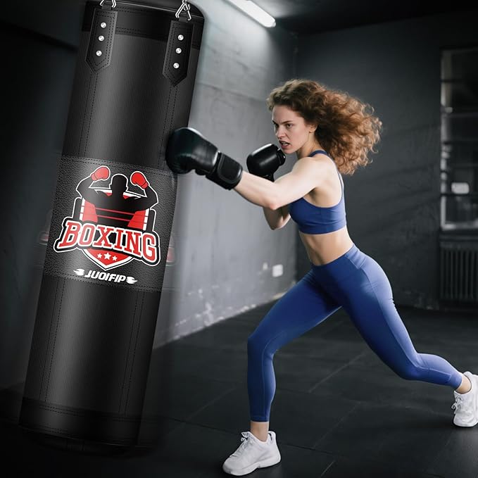 Punching Bag Set for Adults, 4FT Heavy Boxing Bag Set with 12 OZ Boxing Gloves, Suitable for MMA Karate Kickboxing Boxing Muay Thai Training at Home or Gym - Unfilled Heavy Bag