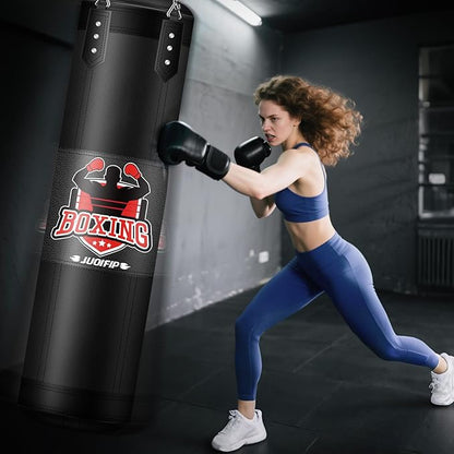 Punching Bag Set for Adults, 4FT Heavy Boxing Bag Set with 12 OZ Boxing Gloves, Suitable for MMA Karate Kickboxing Boxing Muay Thai Training at Home or Gym - Unfilled Heavy Bag