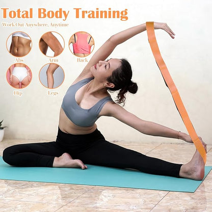 Stretch Straps with 12 Loops, Non Elastic Yoga Straps with Door Buckle for Leg Stretching, Yoga Stretching Band for Physical Therapy, Pilates, Yogas, Gymnastics Exercise, Hamstring and Flexibility