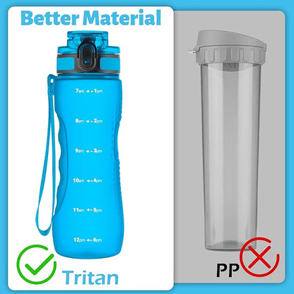 OLDLEY 25 oz Water Bottle, Motivational Water Bottle with Time Marker, Sports Water Bottle With Strap, Leakproof & BPA Free Large Water Bottles for School, Gym, Travel, Outdoor, Tritan,Blue