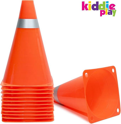 Kiddie Play 7 Inch Traffic Cones Sports Soccer Drills Agility Training Orange Cones for Kids (Set of 12)
