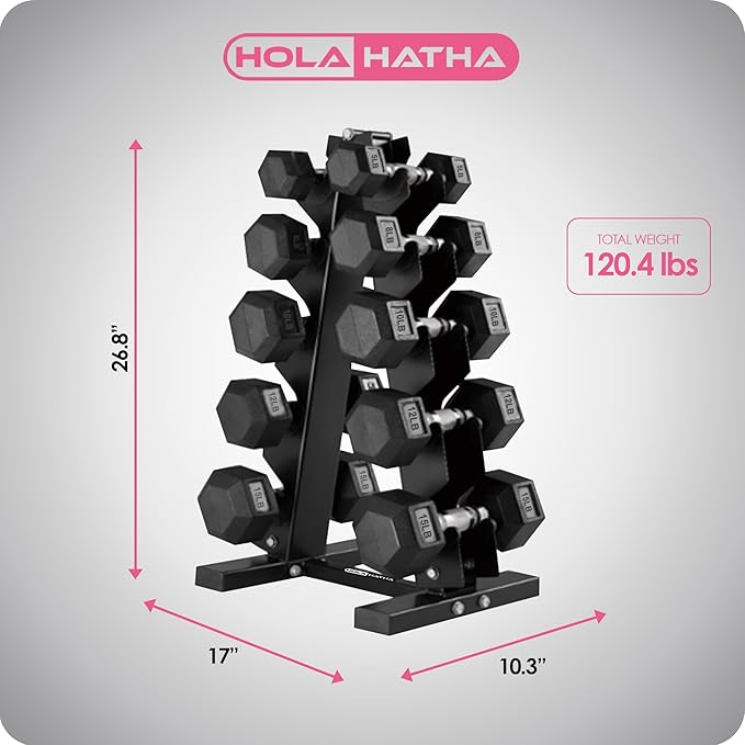 HolaHatha Hexagonal Dumbbell Weights Set, Home Gym Equipment Set, Portable Weighted Exercise Dumbbells for Fitness, Training, and Lifting Workouts