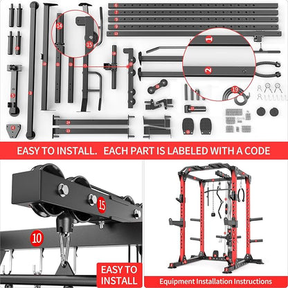 Power Cage Multi-Function Power Rack with Cable Crossover System,1800 LBS Capacity Squat Rack with Weight Bench,for Home Gym