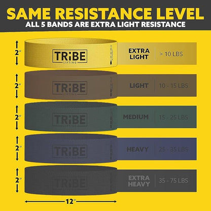 Tribe Lifting Fabric Resistance Bands for Working Out - 5 Exercise Bands Set for Legs and Glutes - Booty Bands for Women and Men - Thick Cloth Workout Bands for Physical Therapy, Hip Training