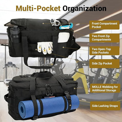 Tactical Gym Bag for Men 40L Tactical Duffel Bag Backpack Gym Bag Large With MOLLE Water Resistant 600D Degree Full Opening Powerlifting for Travel Crossfit Football