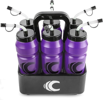 Cannon Sports 1 Liter Sports Water Bottle, BPA-Free, 34oz Capacity, Large Mouth, 2 lids (Straw & Squeeze) with Carrier, Great For Helmet Sports Such As Hockey, Lacrosse, Football, Boxing (Purple)