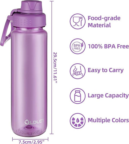 OLDLEY 32 oz Water Bottle, Sports Tritan Water Bottle with Carry Handle and Spout Lid, Leakproof & BPA Free Large Water Bottles for Home,Travel, School, Outdoors, Gym,Dark Purple