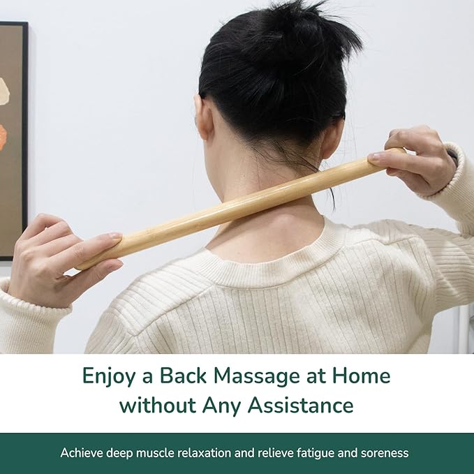 2 PCS Solid Bamboo Massage Stick Set for Body Shaping, Roller Stick, Guasha Sticks, Warm Therapy Tools for Muscle Relaxation