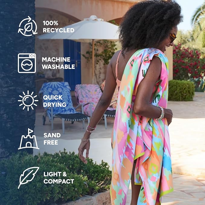 Dock & Bay Beach Towel - Quick Dry, Sand Free - Compact, Lightweight - 100% Recycled - Includes Bag - Ibiza Glow - Large (160x90cm, 63x35)