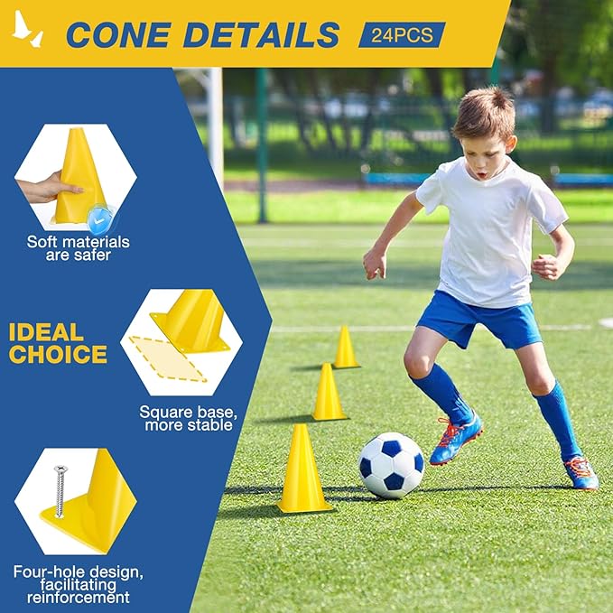 24pcs Cones 9 Inch Soccer Cones and Plastic Traffic Cones, Durable Cones for Sports Training, Ideal for Soccer, Basketball, Football, Skating, and Agility Drills Practice