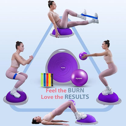 Half Balance Ball Trainer, Inflatable 19/23 Inch Half Exercise Ball with Resistance Bands and Pilates Ball, Non-Slip 660lbs Capacity Yoga Ball for Home Gym Full Body Workouts