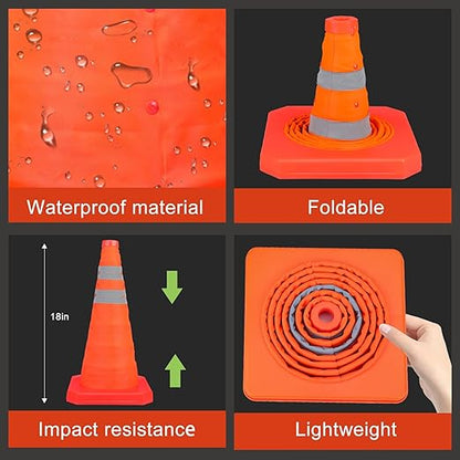 TENKAIWICK 18 Inch 6 Pack Traffic Cones,Collapsible Safety Cones,Multi Purpose Pop-up Cones with Reflective Collar,Orange Cones for Parking lot, Driveway, Driving Training etc