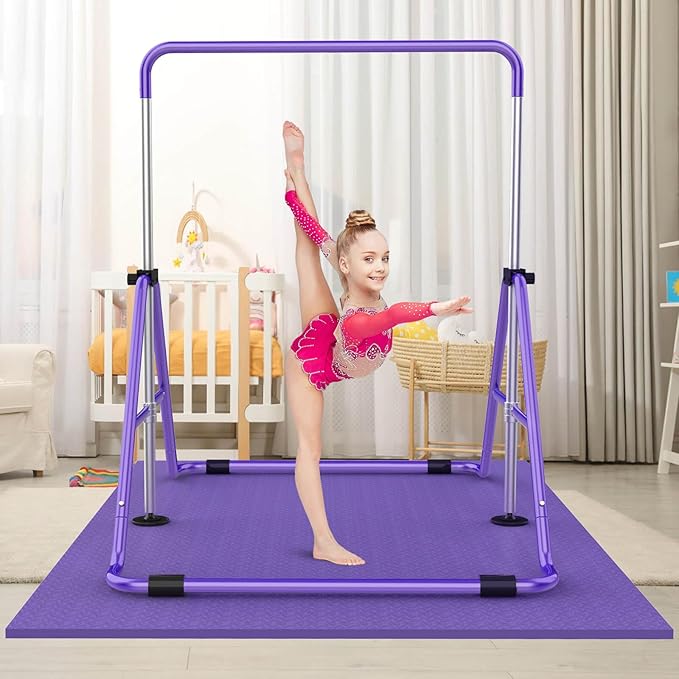 Gymnastic Bars for Kids with Adjustable Height, Folding Gymnastic Training Kip Bar, Expandable Horizontal Bar for Home