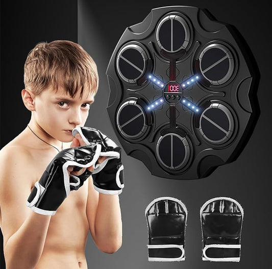 Music Boxing Machine with Smart Scoring, Wall-Mounted Target, Rhythm Lights, 3-Speed Adjustment, and Boxing Gloves – Fitness and Fun Toy for Adults, Boys, and Girls（Black）