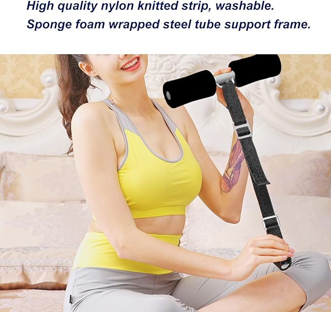 Adjustable Sit Up Bar | Home Abdominal Workout Equipment | No Installation Strength Training Device for Door/Bed Use | Portable Sit Up Assistant for Office & Travel