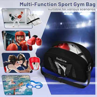Custom Name Taekwondo Karate Duffle Bag for kids Boy Girls - Personalized Martial Arts Gear Bag, Water-Resistant Sparring Equipment Bag, Taekwonbo Black