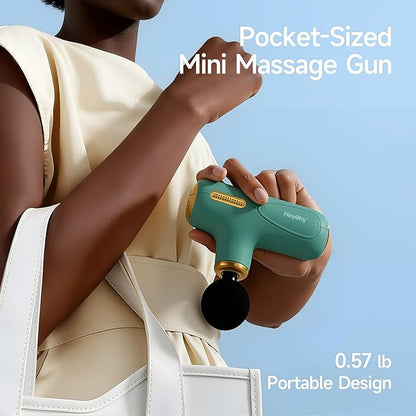 Super Mini Massage Gun Deep Tissue, Handheld Muscle Massager with 4 Heads, Quiet Percussion Travel Size Massager for Back Pain Relief, Home, Gym & Office, Green