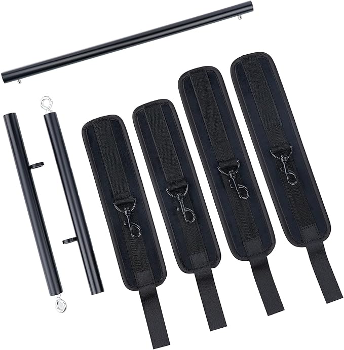 Heavy Duty Stainless Steel Expandable Spreader Bar with 4pcs PU Black--Pink Skull Pattern Detachable Adjustable Straps,Workout Bar for Home Indoor Gym Training Kit