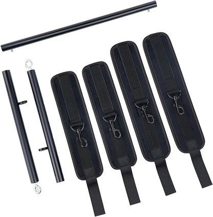 Heavy Duty Stainless Steel Expandable Spreader Bar with 4pcs PU Black--Pink Skull Pattern Detachable Adjustable Straps,Workout Bar for Home Indoor Gym Training Kit