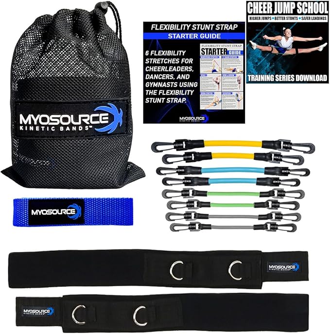 Cheer Kinetic Bands – Leg Resistance Bands for Cheerleaders | Improve Flexibility, Jumps, Stunts & Tumbling | 4-Level Resistance System with 12 Stunt Strap Colors + Digital Training Downloads