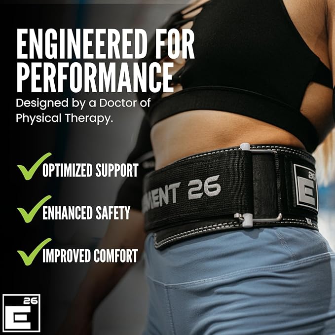 Element 26 Hybrid Leather Weight Lifting Belt for Men & Women - Self locking Adjustable Leather Belt for Powerlifting, Olympic lifting & Functional Fitness - Weight Belt, Squat Belt, Back Support
