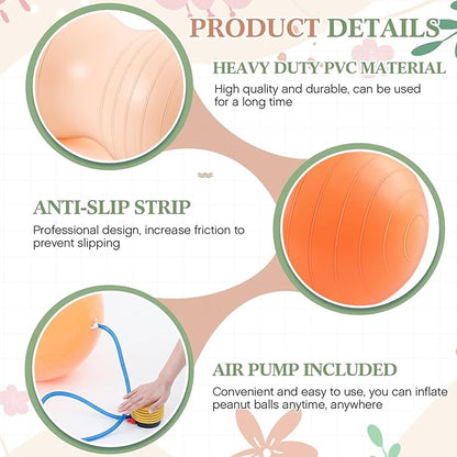 Jexine Peanut Ball for Kids Therapy - 3-Piece Anti-Burst Set, Yoga Balance Exercise Ball for Pregnancy & Home Gym, Includes 1 Pump & 3 Size Options