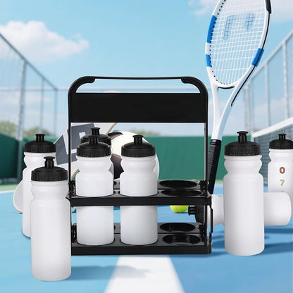 2026 Upgraded Water Bottle Carrier with 8pcs 20 oz Bottles and Stickers, Plastic Wide Squeeze Water Sports Bottles, Foldable Water Bottle Carrier, Soccer Water Bottles, Sports Team, Fitness Bike Gym