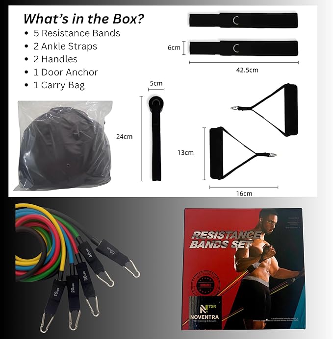 Resistance Bands Set 11 pcs - Up to 150 lbs with Handles, Door Anchor, Ankle Straps & Carry Bag - Home Gym & Strength Training