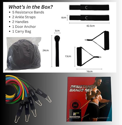 Resistance Bands Set 11 pcs - Up to 150 lbs with Handles, Door Anchor, Ankle Straps & Carry Bag - Home Gym & Strength Training